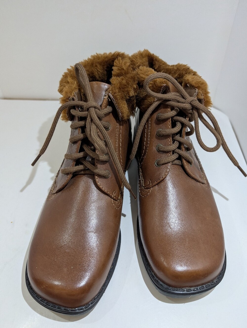 Thom MCAN Melody Brown Leather Women's Faux Fur Winter Lace Up Boots size 6